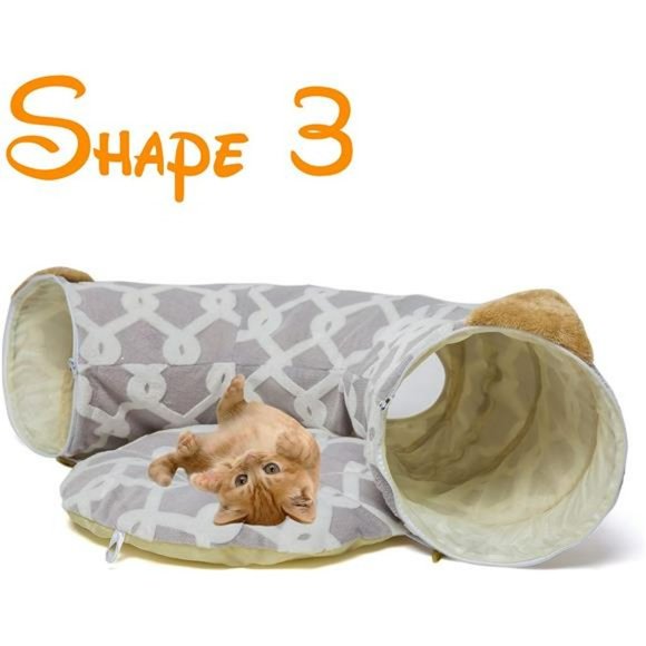 Large Cat Tunnel Bed with Plush Cover, Fluffy Toy Balls,  10 "D, 3 ft L - Picture 3 of 6